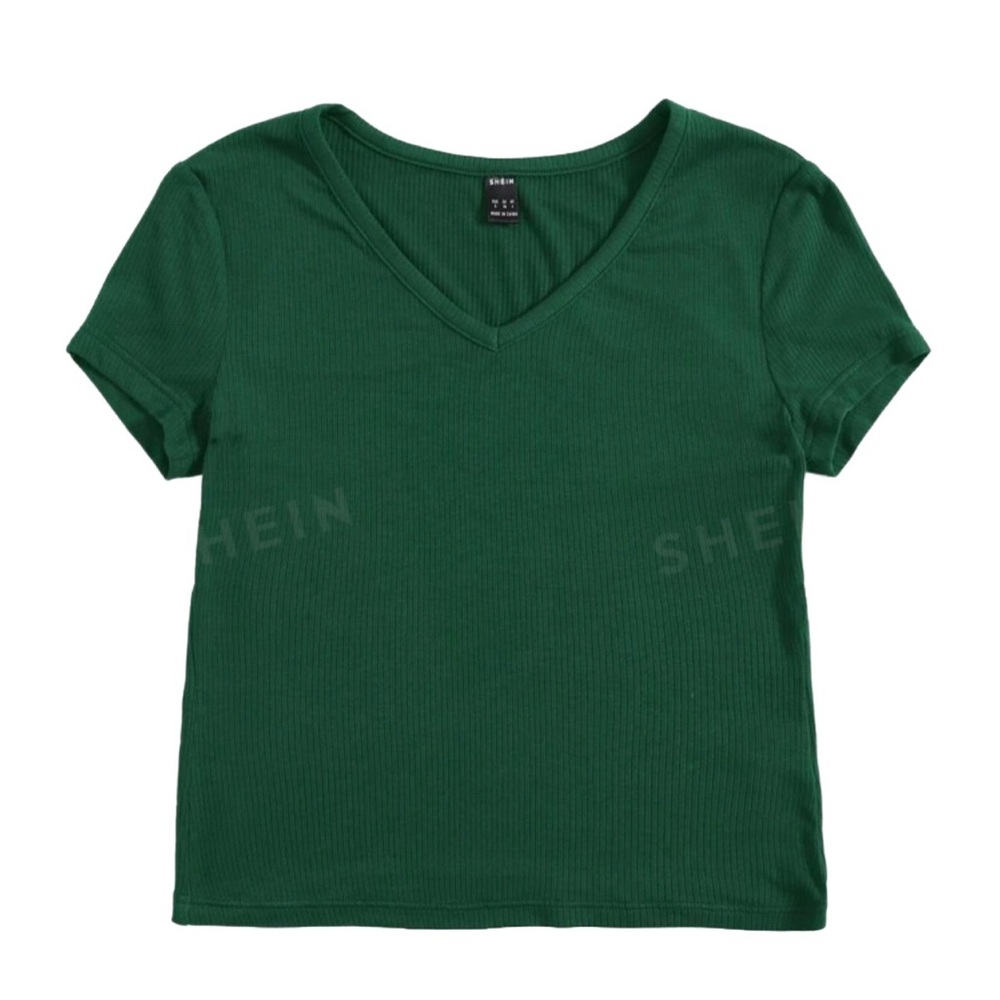 Green V-neck Solid Tee